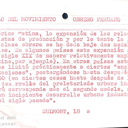 CITAS SOBRE EL DESARROLLO DEL MOVIMIENTO OBRERO DE DENIS SULMONT