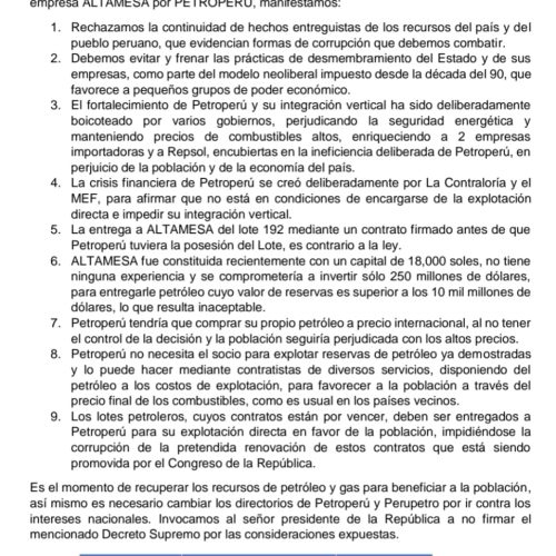 No al decreto supremo que regala nuestro petróleo