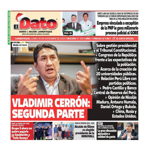 Entrevista a Vladimir Cerrón Diario El Dato de Lambayeque